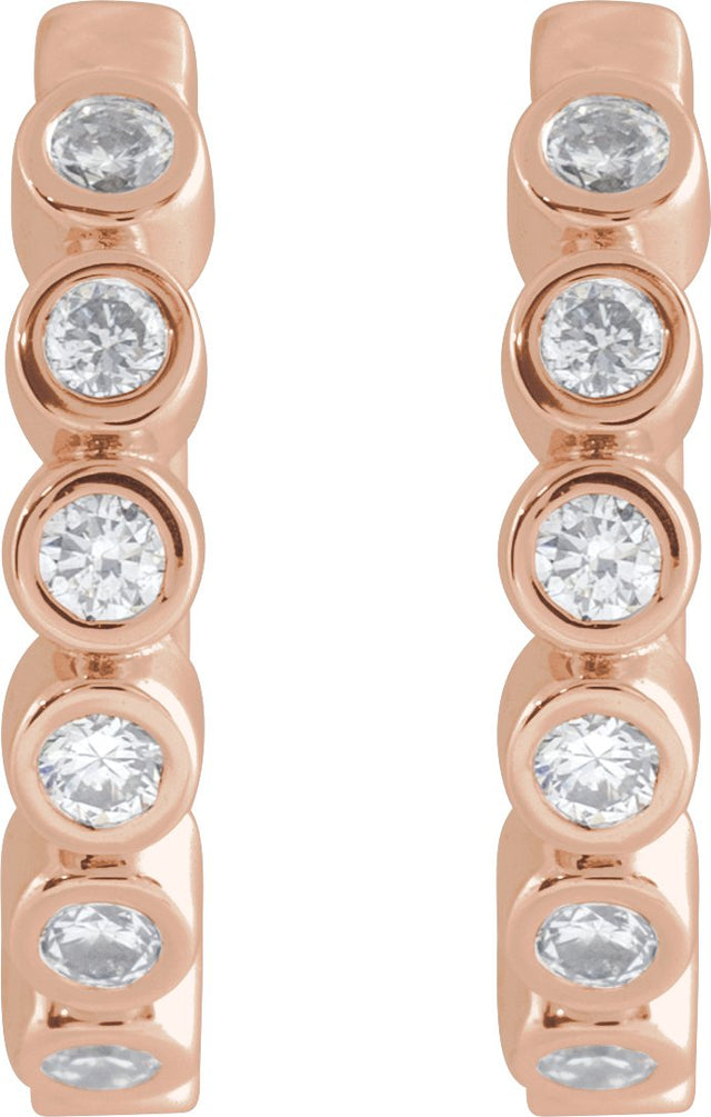 14K Gold Round Natural Diamond Hinged Hoop Earrings – 1.5mm Stones - Rose Gold - view 2