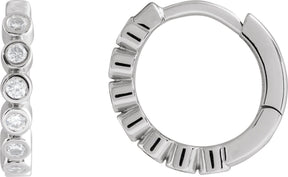Platinum Round Natural Diamond Hinged Hoop Earrings – 1.5mm Stones
