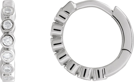 14K Gold Round Lab-Grown Diamond Hinged Hoop Earrings – 1.5mm Stones - White Gold