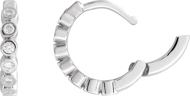 14K Gold Round Natural Diamond Hinged Hoop Earrings – 1.5mm Stones - White Gold - view 3