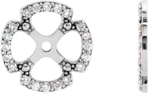 14K Gold Natural Diamond Clover Earring Jackets - White Gold