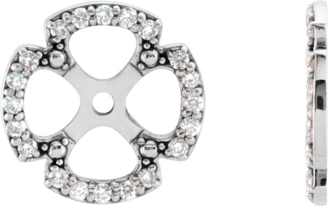 14K Gold Natural Diamond Clover Earring Jackets - White Gold