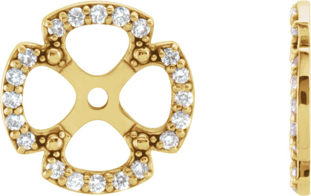 14K Gold Natural Diamond Clover Earring Jackets - Yellow Gold