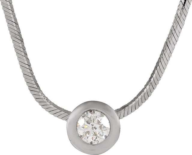 14K Gold Round Natural Diamond Bezel-Set Solitaire Necklace or Pendant