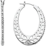 14K Gold Round Natural Diamond Floral U-Hoop Earrings - White Gold