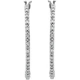 14K Gold Round Natural Diamond Floral U-Hoop Earrings - White Gold - view 2