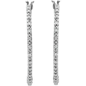 14K Gold Round Natural Diamond Floral U-Hoop Earrings - White Gold - view 2