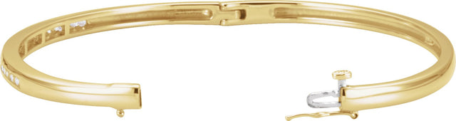 14K Gold Round Natural Diamond Accented Hinged Bangle Bracelet – 2mm Stones - Yellow Gold - view 2