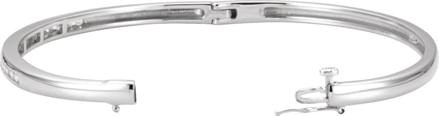 14K Gold Round Natural Diamond Accented Hinged Bangle Bracelet – 2mm Stones - White Gold - view 2
