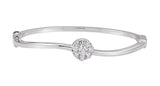 14K Gold Round Natural Diamond Cluster Hinged Bangle Bracelet