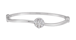 14K Gold Round Natural Diamond Cluster Hinged Bangle Bracelet