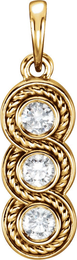 Platinum Round Natural Diamond Three-Stone Rope Pendant