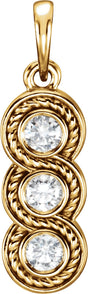 Platinum Round Natural Diamond Three-Stone Rope Pendant