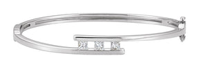 14K Gold Round Natural Diamond Three-Stone Hinged Bangle Bracelet