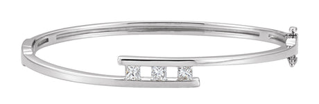 14K Gold Round Natural Diamond Three-Stone Hinged Bangle Bracelet
