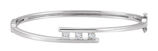 14K Gold Round Natural Diamond Three-Stone Hinged Bangle Bracelet