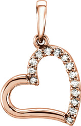 14K Gold Round Natural Diamond Accented Heart Pendant – 1mm Stones - Rose Gold