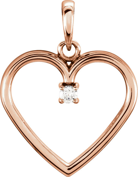 14K Gold Round Natural Diamond Heart Pendant – up to 0.025 CTW - Rose Gold