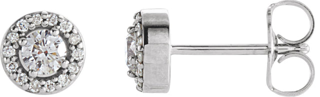 14K Gold Natural Diamond Round 4-Prong Halo-Style Earrings – 3-4mm Stones - White Gold