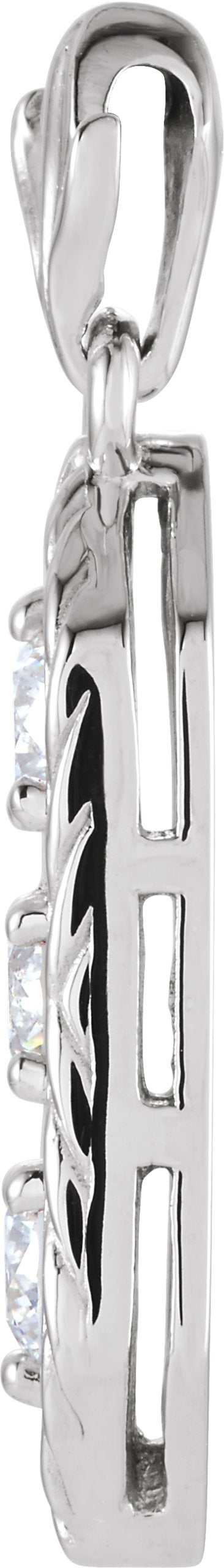 14K Gold Round Natural Diamond Three-Stone Pendant – 3.4mm Stones - Rose Gold - view 2