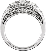 14K Gold Round Natural Diamond Three-Stone Leaf Ring - White Gold - view 2