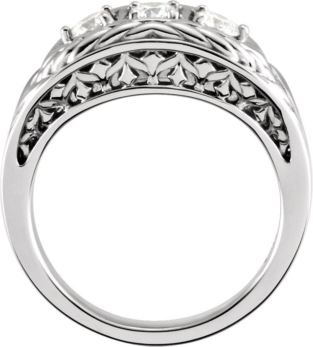 14K Gold Round Natural Diamond Three-Stone Leaf Ring - White Gold - view 2