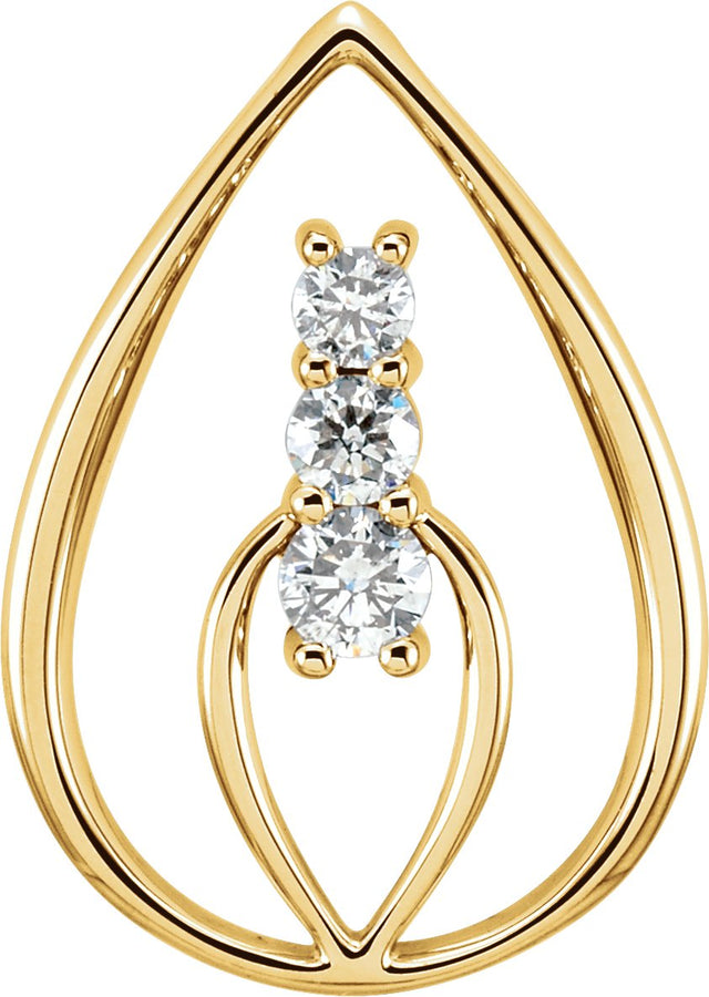 14K Gold Round Natural Diamond Three-Stone Pendant – 3.9mm Stones - Yellow Gold