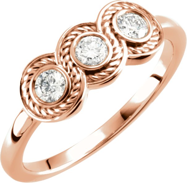 14K Gold Round Natural Diamond Three-Stone Bezel-Set Ring II - Rose Gold