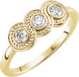 14K Gold Round Natural Diamond Three-Stone Bezel-Set Ring II - Yellow Gold