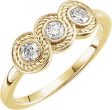 14K Gold Round Natural Diamond Three-Stone Bezel-Set Ring II - Yellow Gold