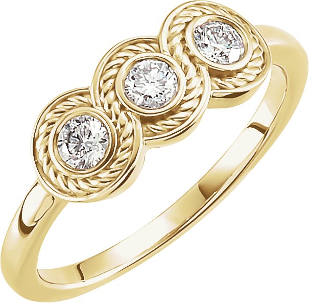 14K Gold Round Natural Diamond Three-Stone Bezel-Set Ring II - Yellow Gold