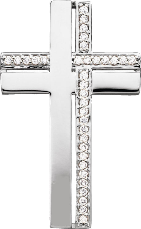 14K Gold Round Natural Diamond Cross Pendant – 1/4 CTW · 1.2mm Stones - White Gold