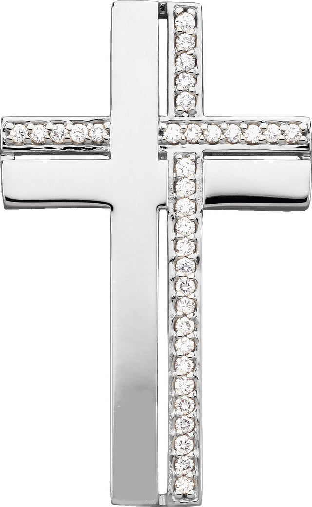 14K Gold Round Natural Diamond Cross Pendant – 1/4 CTW · 1.2mm Stones - White Gold