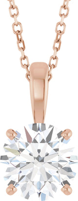 14K Gold Round Lab-Grown Diamond Solitaire Necklace or Pendant – up to 1 1/4 CTW - Rose Gold