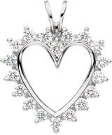 14K Gold Round Natural Diamond Heart Pendant – 9/10 CTW - White Gold