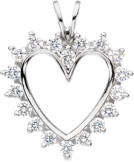 14K Gold Round Natural Diamond Heart Pendant – 9/10 CTW - White Gold
