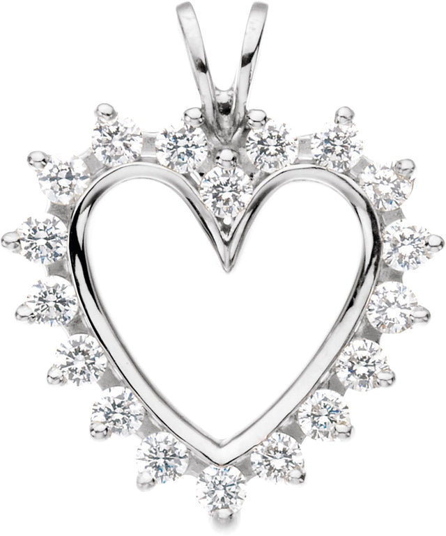 14K Gold Round Natural Diamond Heart Pendant – 9/10 CTW - White Gold