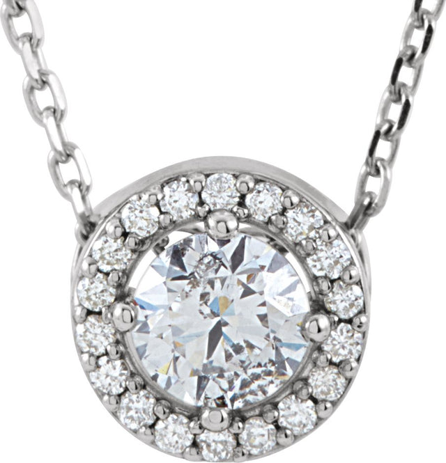 14K Gold Round Lab-Grown Diamond Halo-Style Necklace or Pendant – up to 1/4 CTW - White Gold