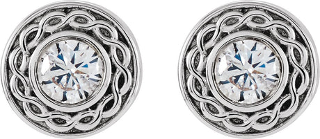 Platinum Round Natural Diamond Bezel-Set Earrings - view 2