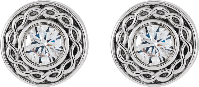 Platinum Round Natural Diamond Bezel-Set Earrings - view 2