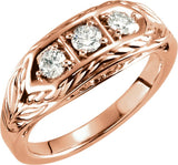 14K Gold Round Natural Diamond Three-Stone Leaf Ring - Rose Gold