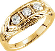 14K Gold Round Natural Diamond Three-Stone Leaf Ring - Yellow Gold