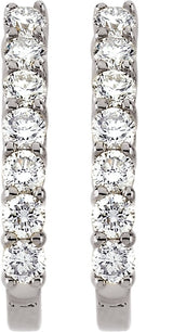 14K Gold Round Natural Diamond Accented J-Hoop Earrings - White Gold - view 2