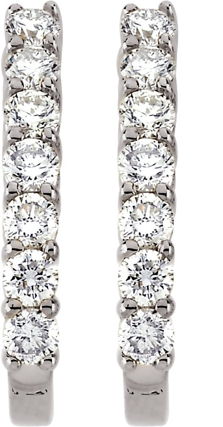 14K Gold Round Natural Diamond Accented J-Hoop Earrings - White Gold - view 2