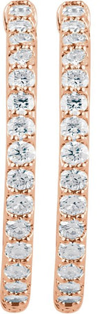 14K Gold Round Lab-Grown Diamond Inside-Outside Hoop Earrings - Rose Gold - view 2
