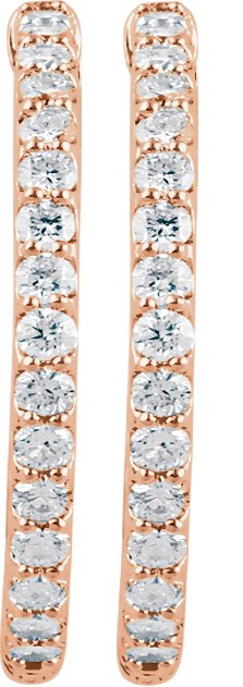 14K Gold Round Lab-Grown Diamond Inside-Outside Hoop Earrings - Rose Gold - view 2