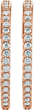 14K Gold Round Lab-Grown Diamond Inside-Outside Hoop Earrings - Rose Gold - view 2