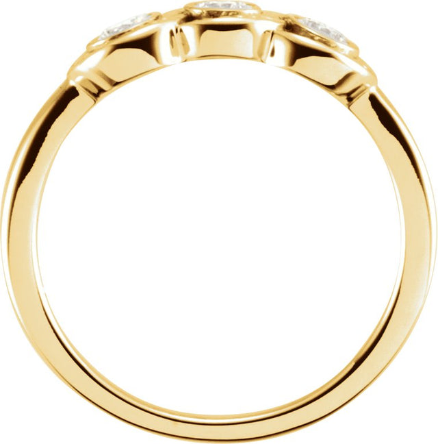 14K Gold Round Natural Diamond Three-Stone Bezel-Set Ring II - Yellow Gold - view 2
