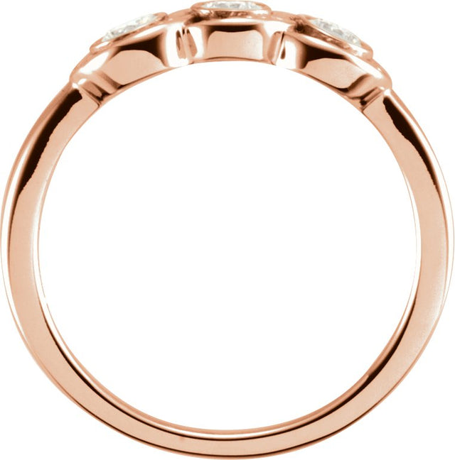 14K Gold Round Natural Diamond Three-Stone Bezel-Set Ring II - Rose Gold - view 2