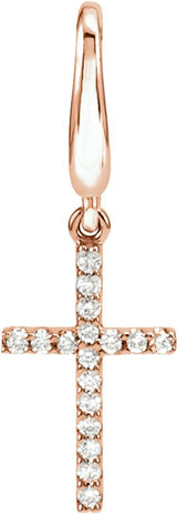 14K Gold Round Natural Diamond Petite Cross Pendant - Rose Gold